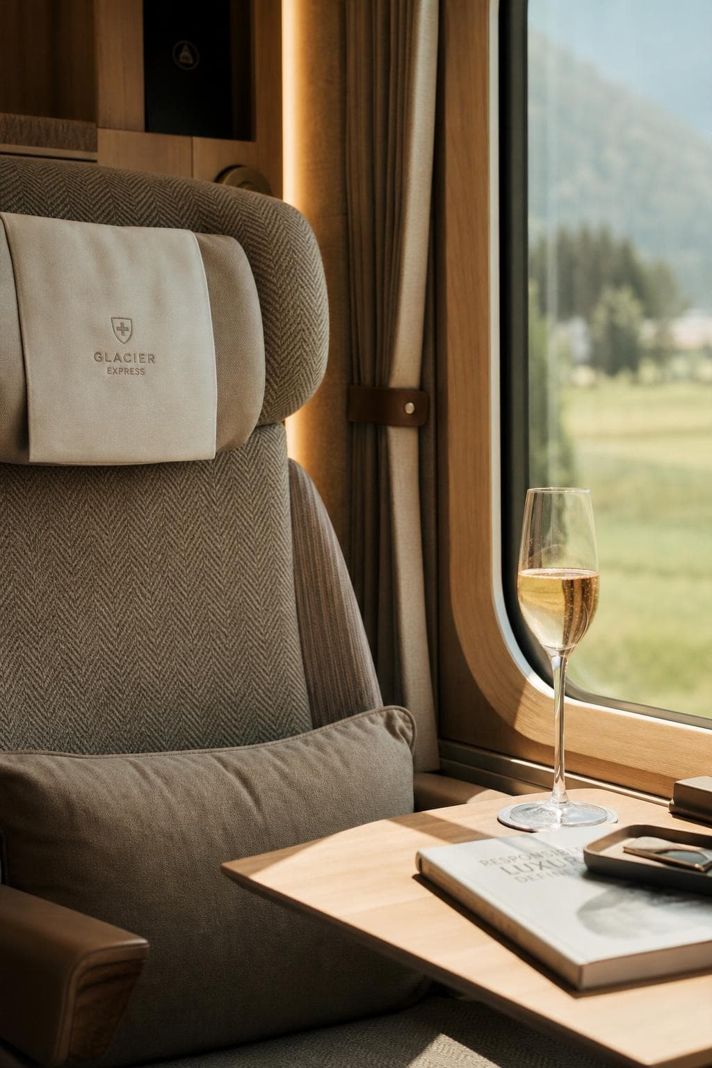 Train interior with a window view